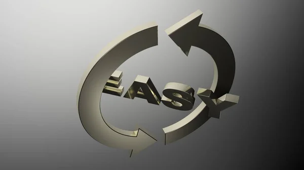 Word Easy Golden Letters Surrounded Two Arrows Rotating Rendering Illustration — Stock Photo, Image