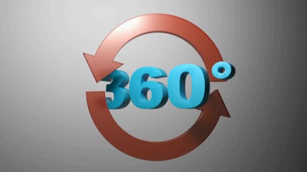 360 Degrees with red rotating arrows - 3D rendering video — Stock Video