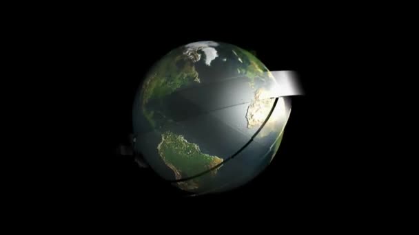 Tierra con anillos de vidrio - 3D renderizado clip de vídeo — Vídeo de stock