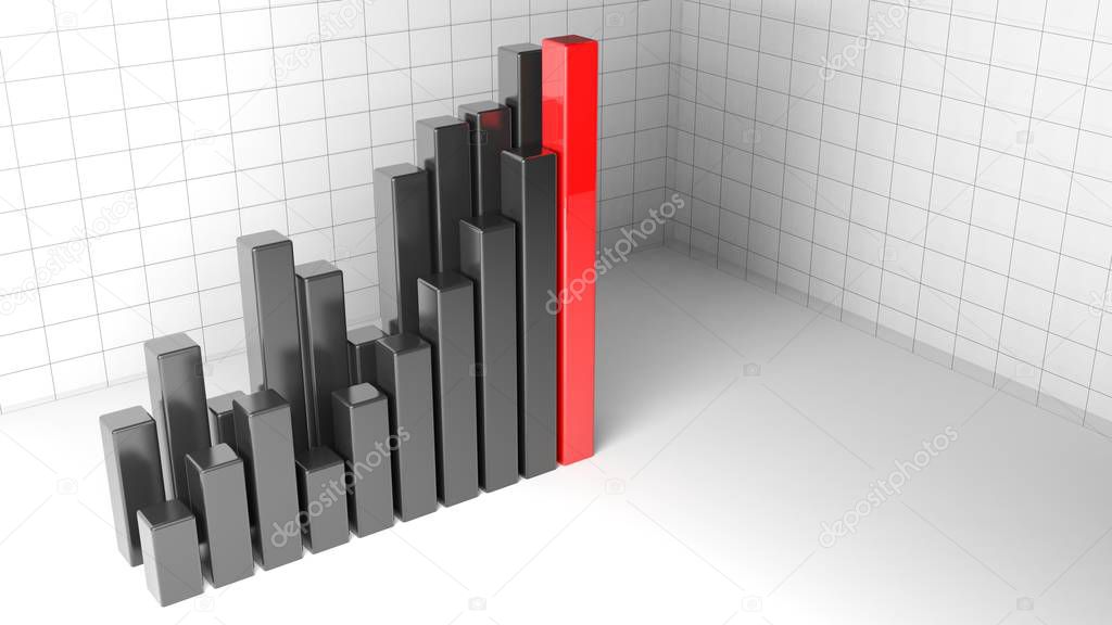 A bar chart with black and red bars on white background - 3D rendering illustration