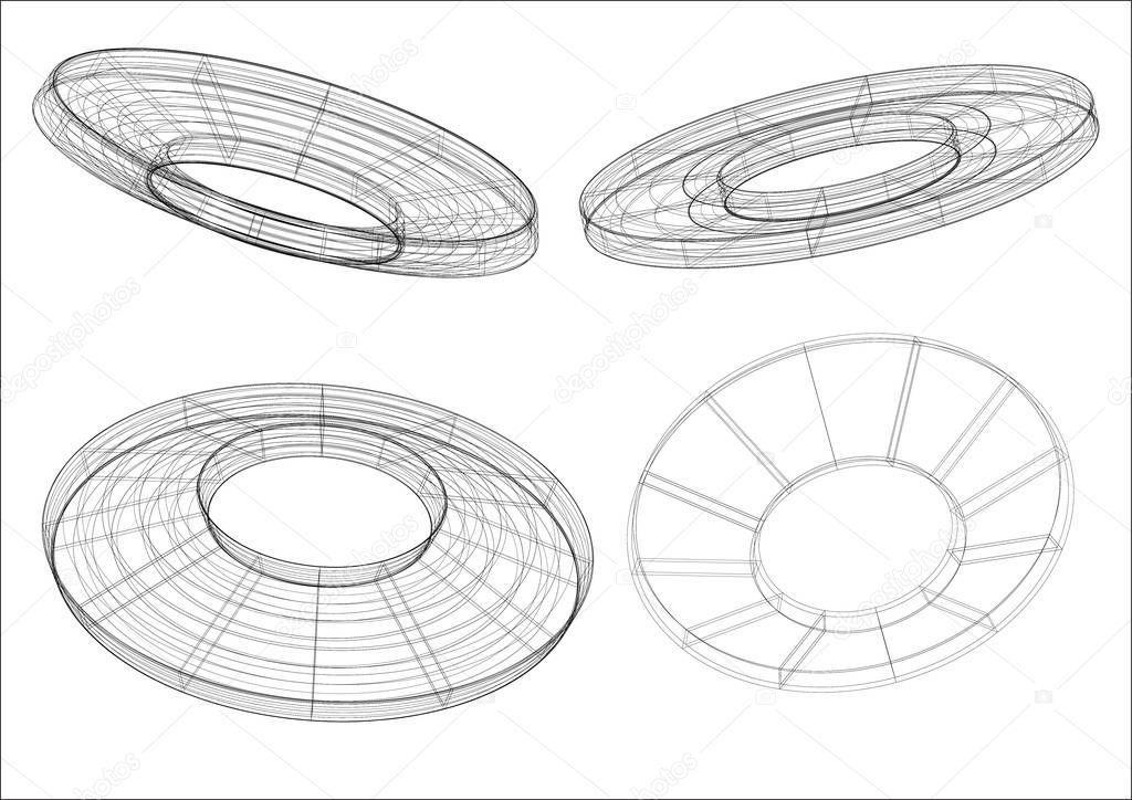 A set with four wireframed disks, isolated on white background - vector