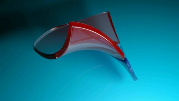 Vidro azul transparente e quadrados vermelhos acenando ilustração renderização 3D — Vídeo de Stock