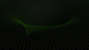 Siyah arka plan üzerinde yeşil çizgilerle izlenen yeşil matematiksel yüzey - 3d render illüstrasyon