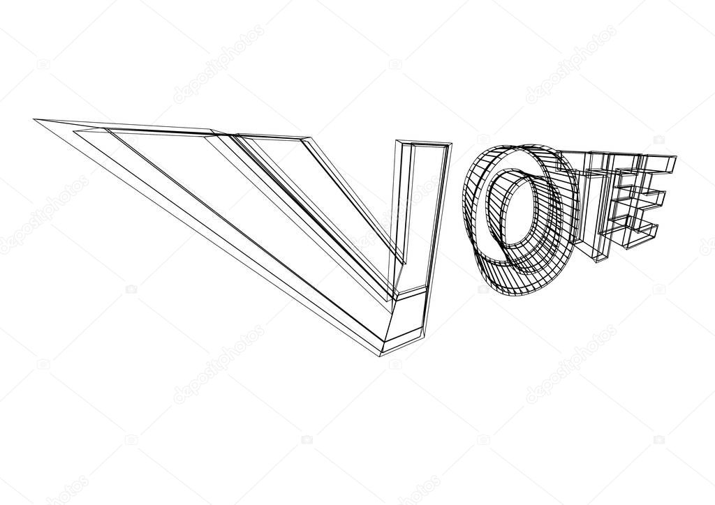 The write VOTE, in a wireframed perspective 3D extruded style, isolated on white background - Vector