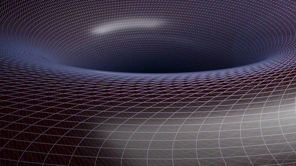 Obraz Czarnej Dziurze Liniami Przedstawiającymi Pole Grawitacyjne Otaczające Ilustracja Renderowania — Zdjęcie stockowe