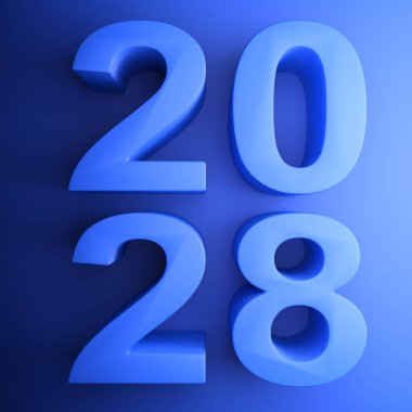 Yeşil üzerine mavi yazılmış 2028 yılı ile kare simgesi - 3d render illüstrasyon