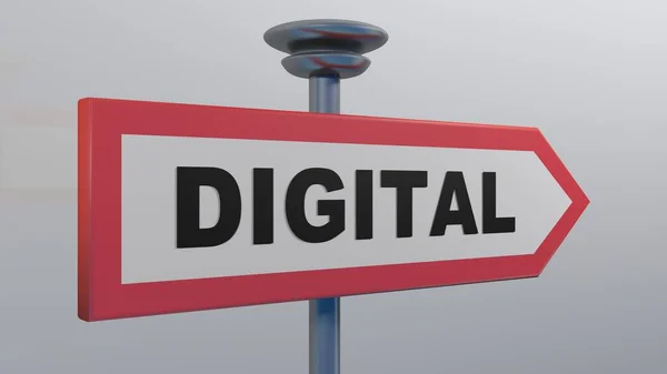 Ein Rotes Pfeil Straßenschild Mit Der Digital Darstellung — Stockfoto