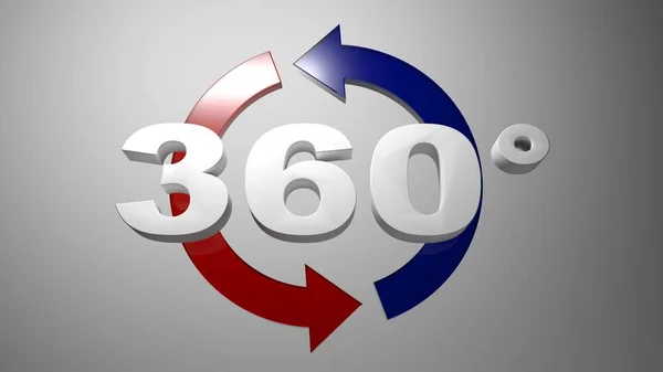 Gravação 360 Graus Caracteres Brancos Frente Duas Setas Azuis Vermelhas — Fotografia de Stock