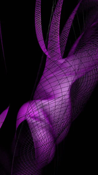 Абстрактная Поверхность Прослеживаемая Фиолетовыми Линиями Черном Фоне Трехмерная Иллюстрация — стоковое фото
