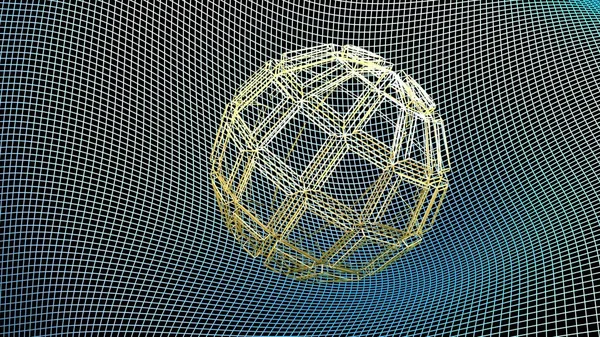 Una Esfera Abstracta Grabada Relieve Está Sobre Una Cuadrícula Curva — Foto de Stock