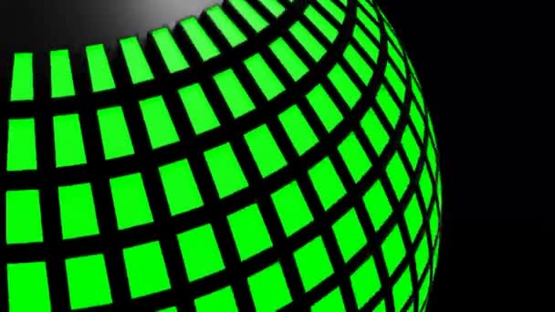 Obracająca się czarna kula z zielonymi światłami dookoła-3D rendering Videoclip — Wideo stockowe