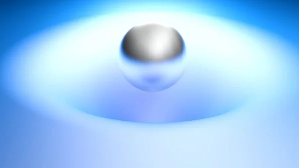 青い接着剤環境に浸漬メタリッククロム球を持つアナ抽象画像 3Dレンダリングイラスト — ストック写真