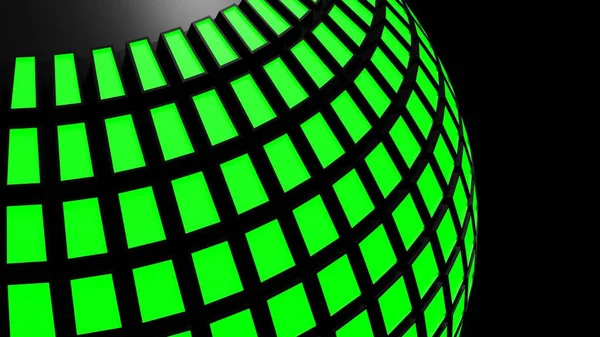 Una Esfera Negra Brillante Con Luces Verdes Cuadradas Gira Velozmente — Foto de Stock