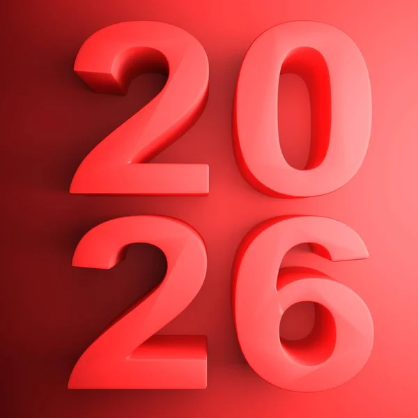 Négyzet Alakú Ikon 2026 Piros Piros Renderelés Illusztráció — Stock Fotó