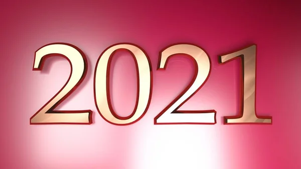 Skriv 2021 Blanka Metalliska Koppar Siffror Glänsande Metallisk Röd Bakgrund — Stockfoto
