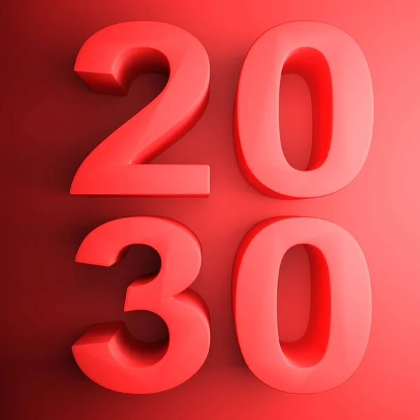 Icona Quadrata Con Anno 2030 Scritta Rosso Rosso Illustrazione Rendering — Foto Stock