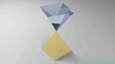 Pirinç piramidin üstüne mavi cam piramit - 3d görüntüleme videosu