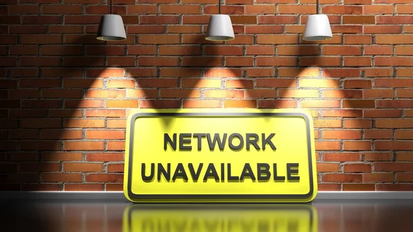 Ένα Κίτρινο Ορθογώνιο Σήμα Μαύρο Γράψει Network Unavailable Στέκεται Ένα — Φωτογραφία Αρχείου