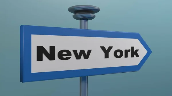 Μια Μπλε Πινακίδα Δρόμο Βέλος Δείχνει Δρόμο Για Νέα Υόρκη — Φωτογραφία Αρχείου