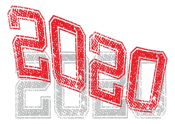 Надпись 2020 Красными Шероховатыми Буквами Тенями Изолированными Белом Фоне Вектор — стоковый вектор