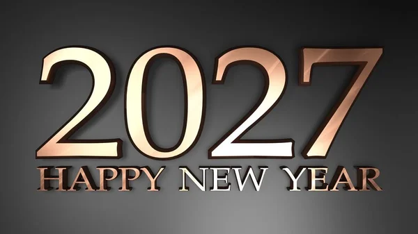 Escritura 2027 Feliz Año Nuevo Brillantes Dígitos Metálicos Cobre Colocando — Foto de Stock