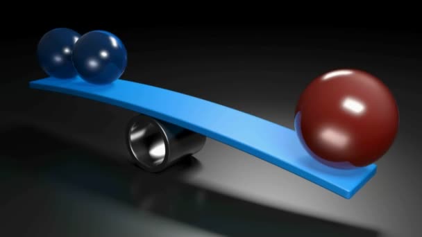 Kiegyensúlyozás koncepció kép piros és kék gömbök - 3d renderelés videó klip — Stock videók