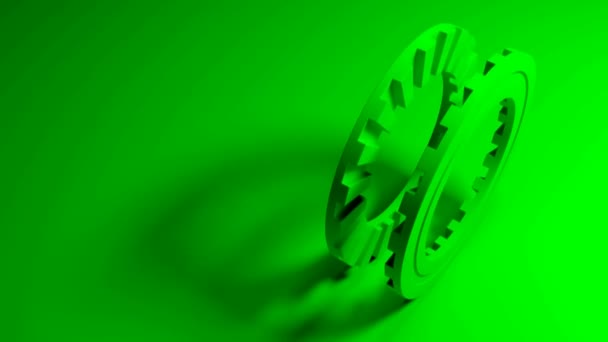 Green Mating gears on green background - 3D rendering video clip — Stock Video