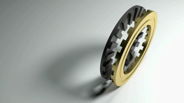 Mating gears on white background - 3D rendering video clip — Stock Video