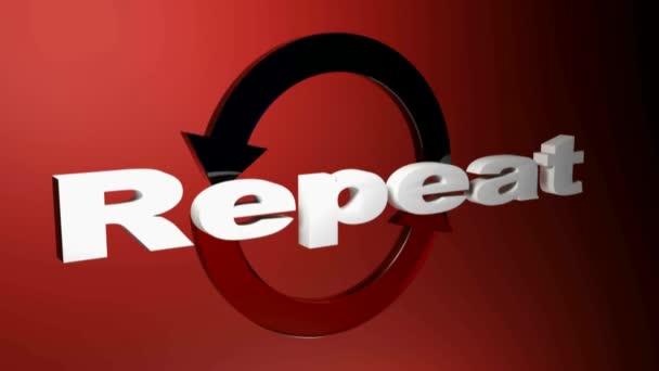 Write Repeat Front Rotating Arrows Red Background Rendering Video Clip — Stock video