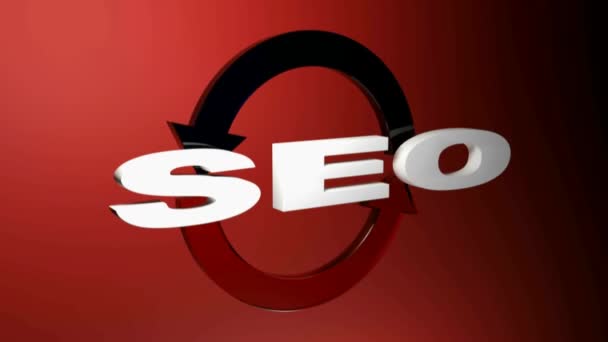 Seo Escrever Frente Setas Rotativas Fundo Vermelho Renderização Vídeo Clip — Vídeo de Stock