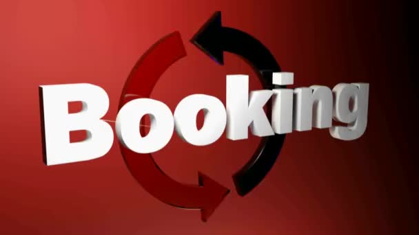 Write Booking Front Rotating Arrows Red Background Rendering Video Clip — Stockvideo
