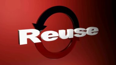 Kırmızı zemin üzerinde dönen iki okun önünde, beyaz harflerle yeniden yazma - 3 boyutlu canlandırma canlandırması