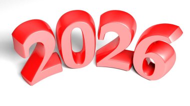 2026 kırmızı eğimli yazı beyaz arkaplanda izole - 3D resimleme