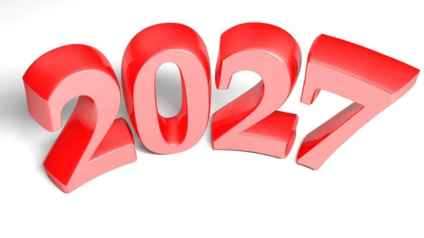 2027 Rot Gebogene Schrift Isoliert Auf Weißem Hintergrund Darstellung — Stockfoto