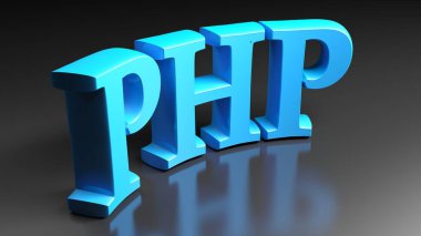 PHP mavi eğimli yazma siyah arkaplan üzerinde izole - 3B resimleme