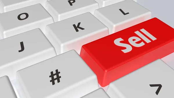White Keyboard Red Key Having Write Sell Rendering Illustration — Stock Photo, Image