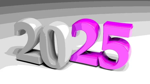 灰色背景上的2025年灰色和紫色书写 3D渲染插图 — 图库照片