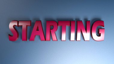 Mavi arkaplanda Başlayan kırmızı parlak yazı - 3D resimleme