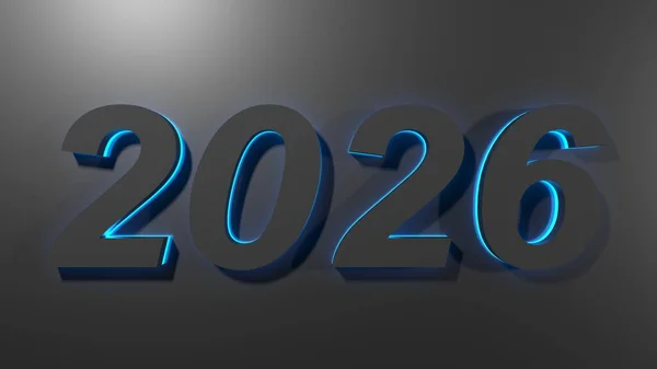 2026用蓝色背光在黑色表面书写 3D渲染插图 — 图库照片