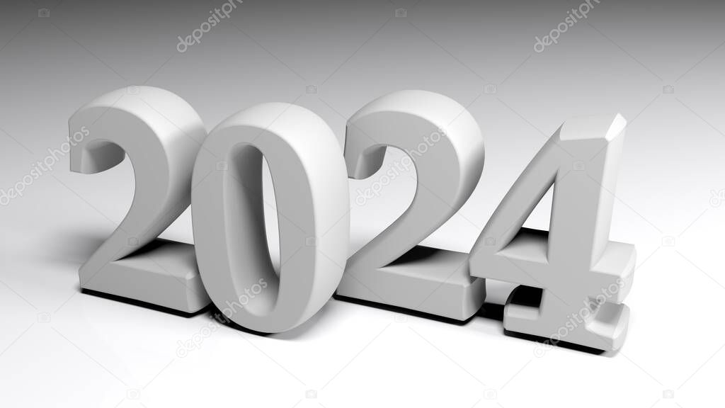 2024 gray write on gray background - 3D rendering illustration