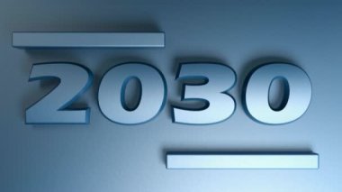 Mavi arkaplanda izole edilmiş mavi sayılarla 2030 yazımı - 3 boyutlu resimleme video klibi