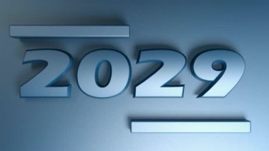 Mavi arkaplanda izole edilmiş mavi sayılarla 2029 yazımı - 3 boyutlu resimleme video klibi