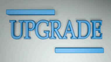 UPGRAD beyaz arkaplanda mavi harflerle yazılacak ve iki yatay çubuk bir taraftan diğer tarafa geçerek geri gelecek - 3D görüntüleme videosu