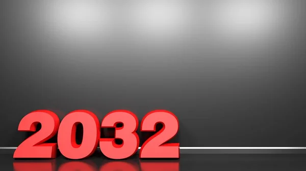 2032赤文字黒光沢のある壁の背景 3Dレンダリングイラスト — ストック写真