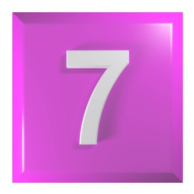 Beyaz arkaplanda 7 numaralı pembe kare düğme - 3 boyutlu resimleme