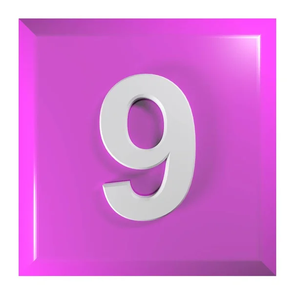 Numer Fioletowy Różowy Kwadratowy Przycisk Białym Tle Ilustracja Renderowania — Zdjęcie stockowe