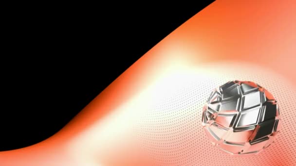 一个抽象的嵌入旋转的金属球体在橙色的网格上旋转 在黑色背景上 3D渲染视频剪辑 — 图库视频影像