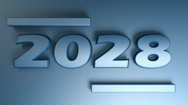 Mavi arkaplanda izole edilmiş mavi sayılarla 2028 yazımı - 3 boyutlu resimleme video klibi