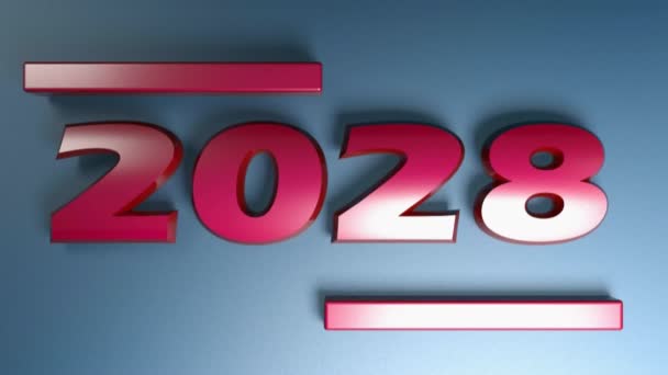 青の背景に隔離された赤い数字で書き込み2028 3Dレンダリングイラストビデオクリップ — ストック動画