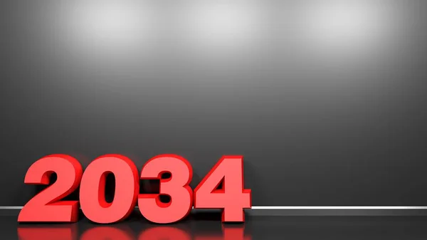 2034赤文字黒光沢のある壁の背景 3Dレンダリングイラスト — ストック写真